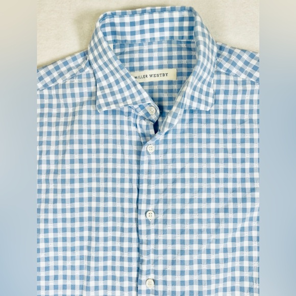 MILLER WESTBY Men’s Long Sleeve Kyle Blue Gingham Button Down Cotton M Preppy - Picture 4 of 12